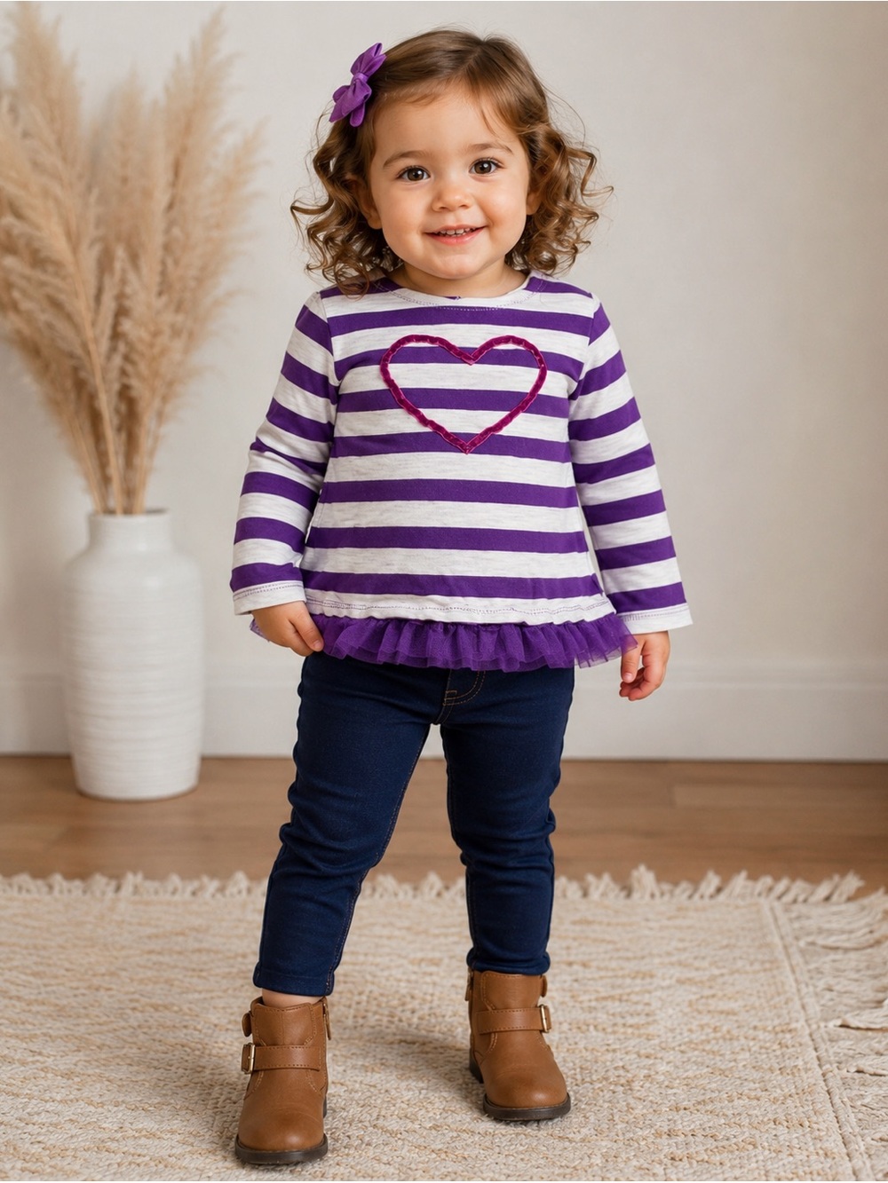 Koala Kids Toddler Girl Purple Striped Heart Tunic Top 18M Ruffle